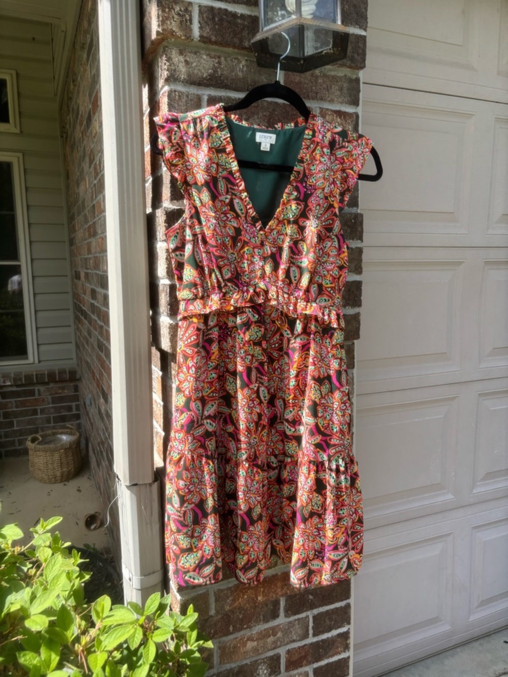 J. Crew Paisley Midi Dress ruffle tired summer boho size 2 Green red pink fun - Picture 14 of 14